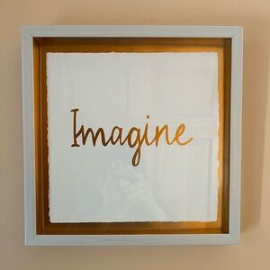 IMAGINE Wall Art BEAUTIFUL in gold & white. Ready to hang.